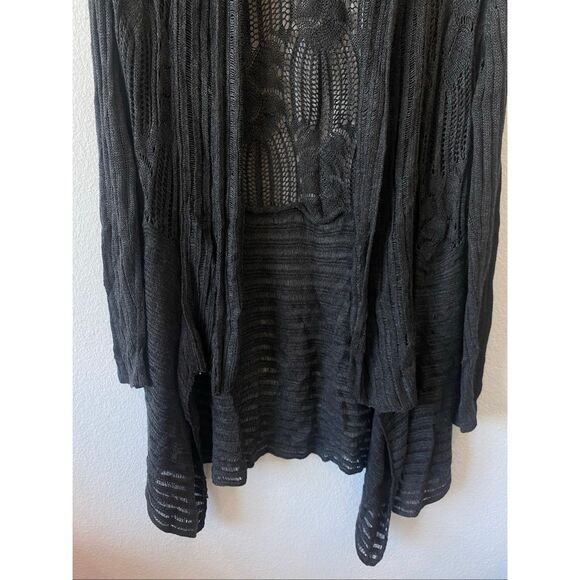 gray open-knit crochet cardigan size l - Picture 3 of 6